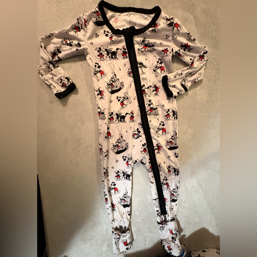 Bamboo Disney Mickey Mouse Kids Footie - White with Black and Red mint condition